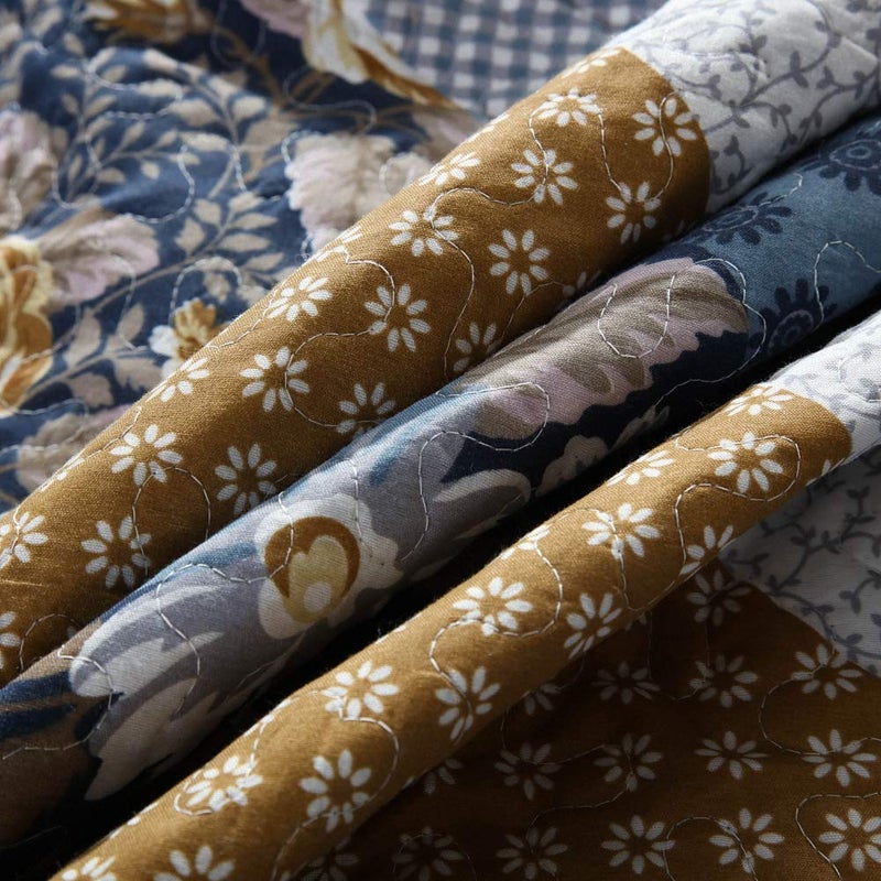 NEWLAKE Quilt Bedspread Sets-Checkered Floral Reversible Coverlet Set,Queen Size - Image 4